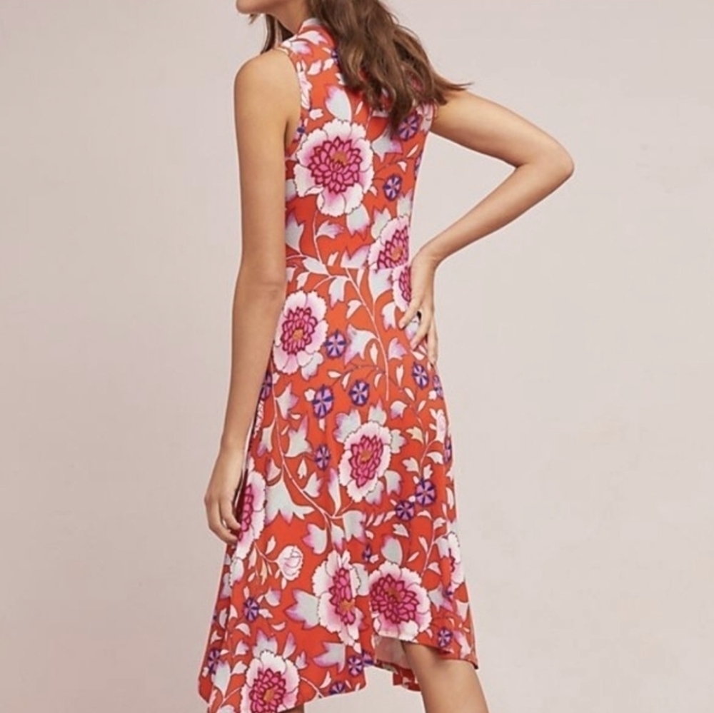 Anthropologie Maeve Cleary floral soft stretchy jersey Asymmetrical dress - Picture 2 of 10